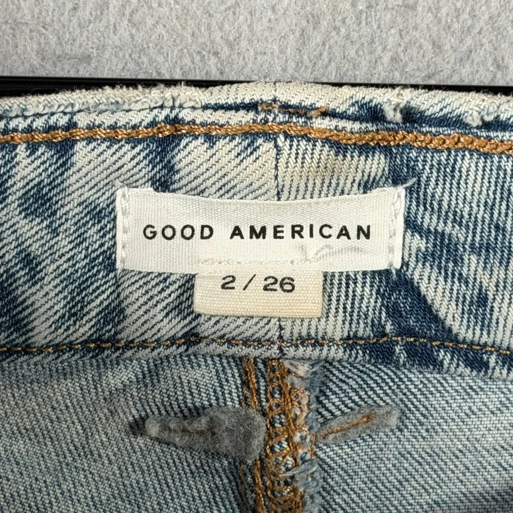 Good American Good Curve Straight Step‎ Insert Outseam Acid Wash Jeans 2/26 Blue